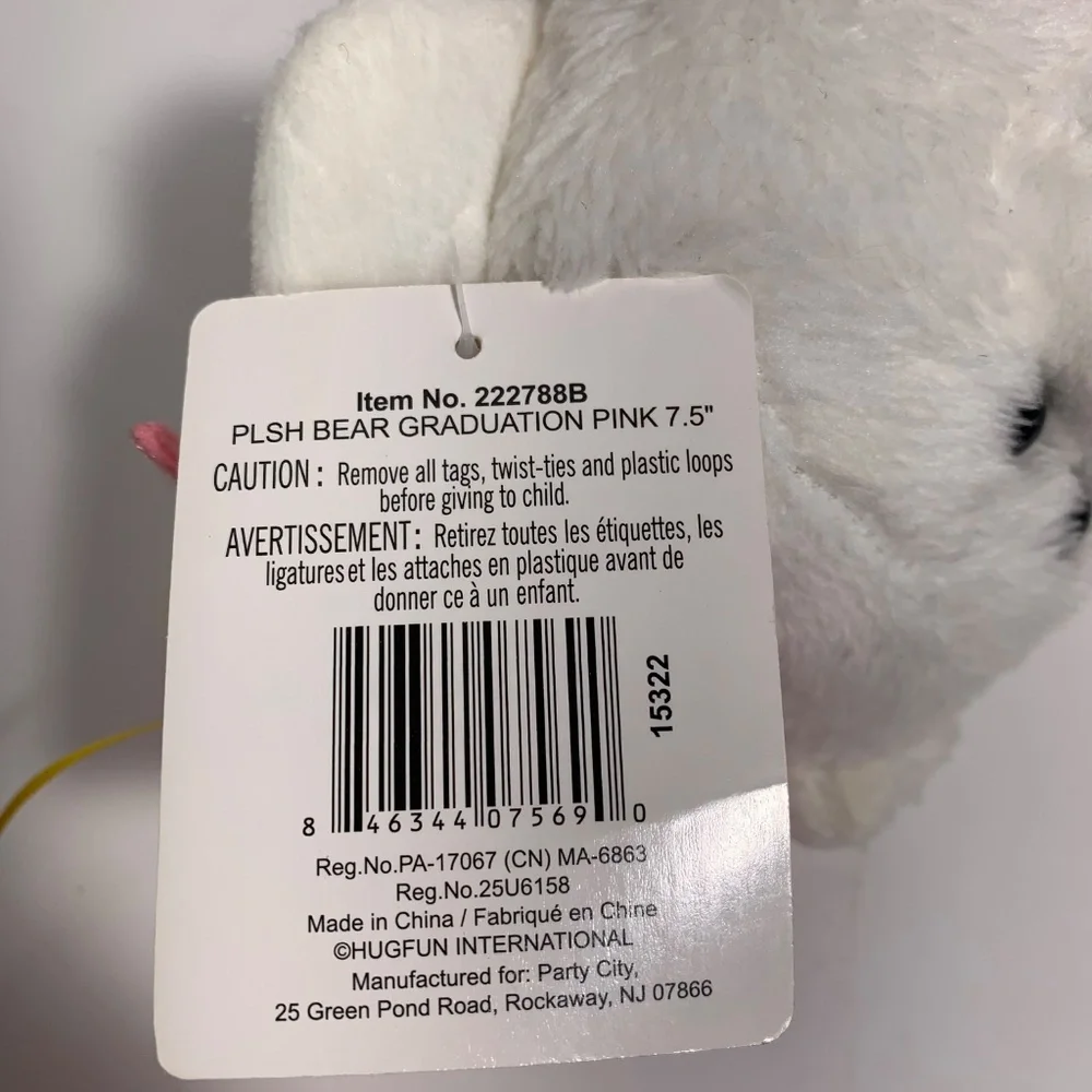 Hugfun White Graduation Teddy Bear Plush Pink Cap & Gown 9
